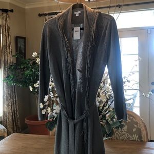 Jjill grey heather fringed sweater coat! NWT